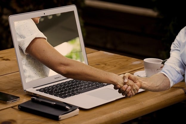 Handshake, Hands, Laptop, Monitor, Online, Digital